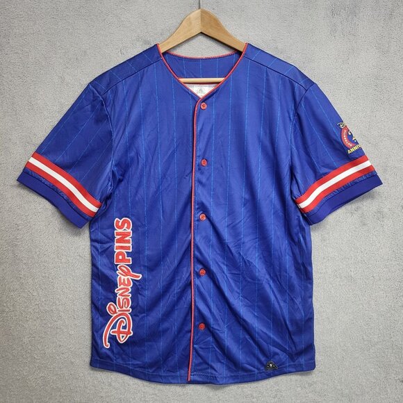 Disney Pin Trader Jersey Adult Small Blue Baseball Button Down Short Sleeve 2025 - Picture 1 of 10